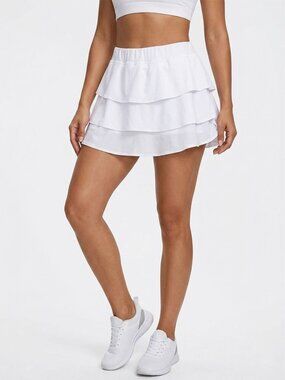 Match Point White Tiered Ruffle Tennis Skort with Built-in Shorts Activewear